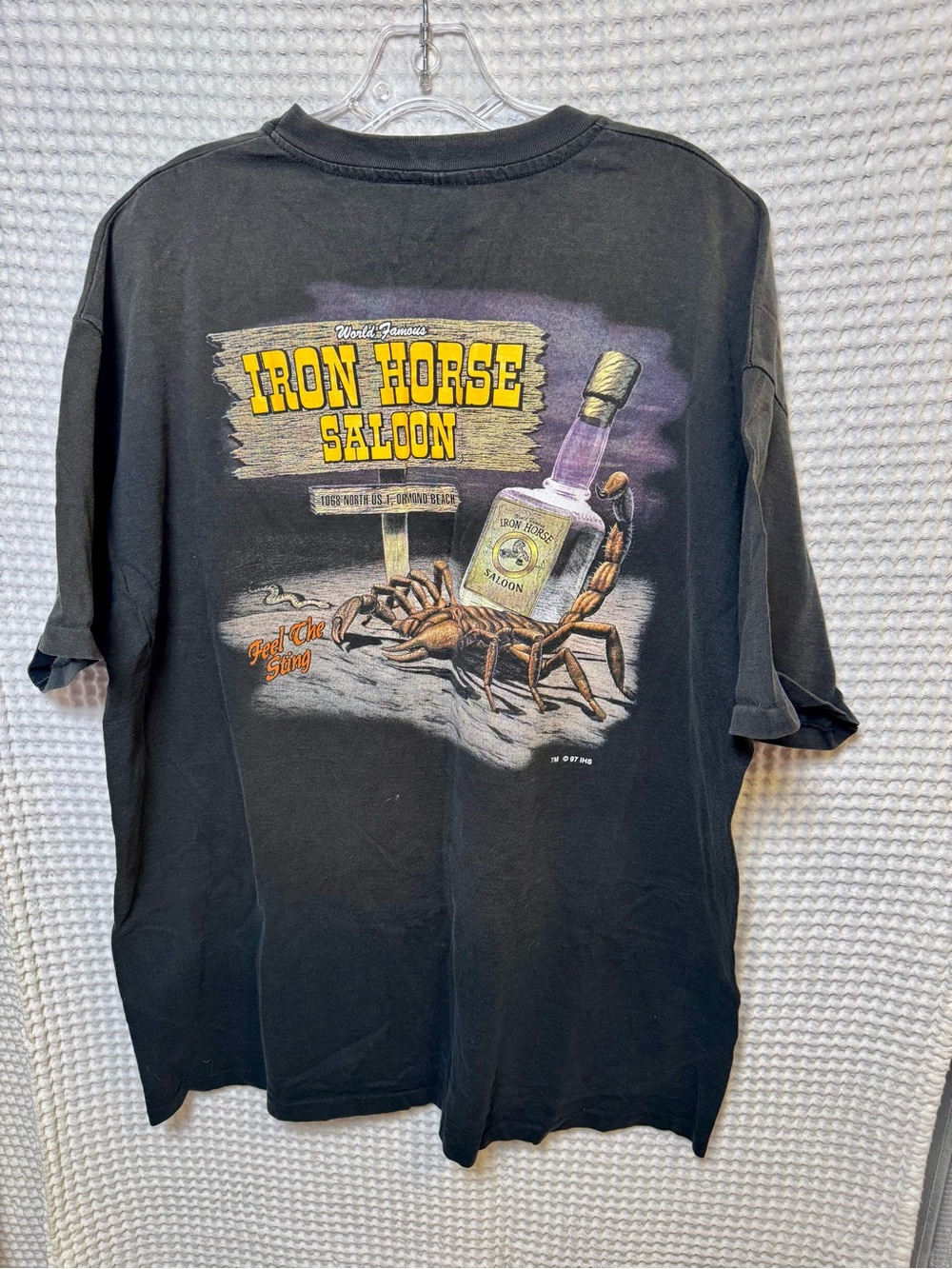 Vtg. 90s Anvil Iron Horse Saloon Tee 2XL Ormond Beach Pocket, made in USA.
